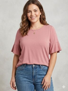 LC Lauren Conrad Rose Pink Bell Sleeve Keyhole Tie Back Top Large
